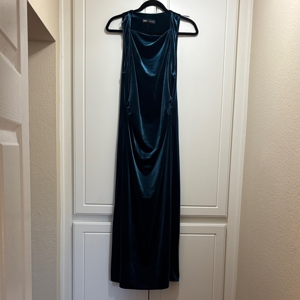 Zara Teal Maxi Velvet Dress